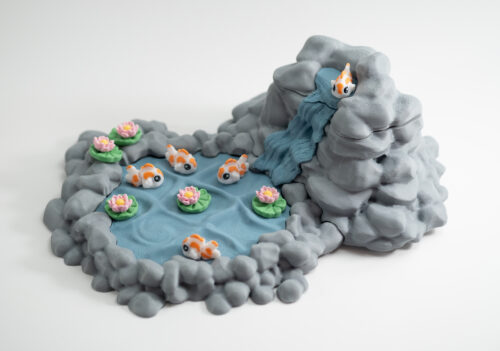 Waterfall Koi Pond Tic Tac Toe – Zen Garden Game Set